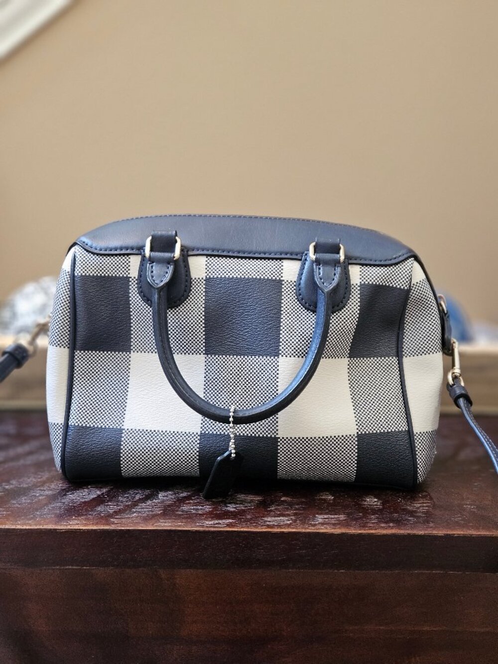 Women's Coach Mini-Bennett Satchel, Midnight Blue Plaid - Picture 8 of 16